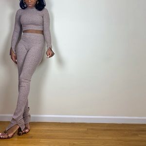 Two Piece Mauve Crop Top Set